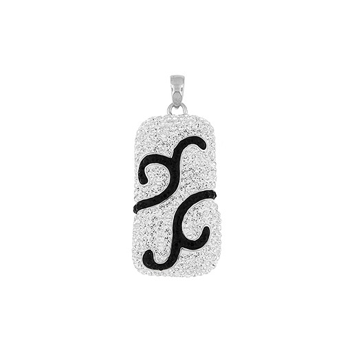 Prada Style Swarovski Cubic Zirconia Pendant With Black Enamel in Italian Sterling Silver