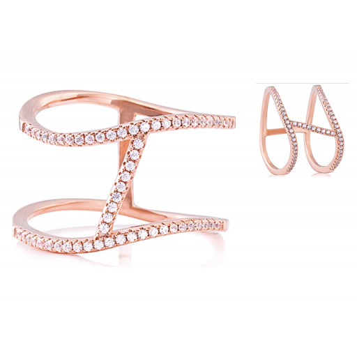 Cartier Inspired Multi Row Ring With Swarovski Cubic Zirconia in Rose Gold Plated Italian Sterling Silver