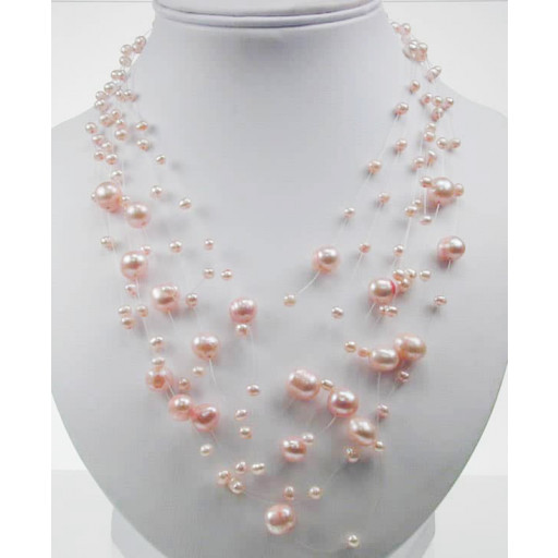 Mikimoto Style Pink Multi Strand Freshwater Cultured Pearl Necklace