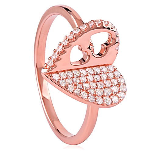 Cartier Inspired Heart Ring With Swarovski Cubic Zirconia in Rose Gold Plated Italian Sterling Silver