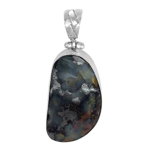 Abstract Shape Boulder Opal Halo Pendant in Italian Sterling Silver