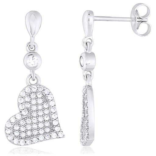 Tiffany Inspired Heart Drop Earrings With Swarovski Cubic Zirconia in Italian Sterling Silver