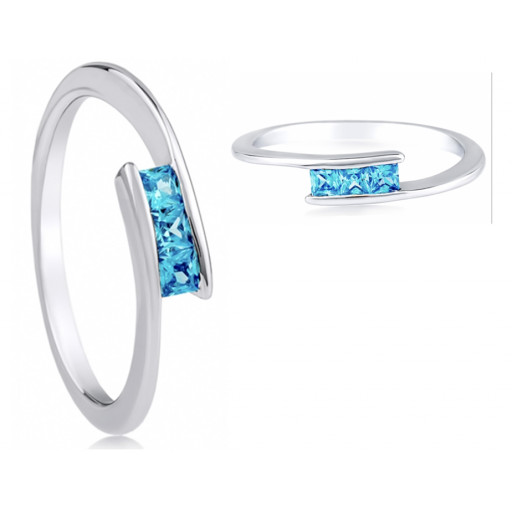 Tiffany Inspired Princess Cut Past Present & Future Aquamarine Love Ring
