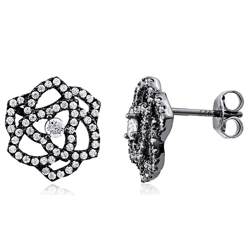 Prada Inspired Rose Stud Earrings With Black Rhodium in Italian Sterling Silver
