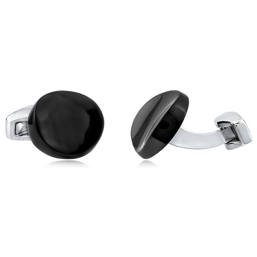 Concave Oval Onyx Cufflinks in Italian Sterling Silver