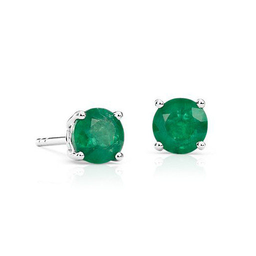 Round Brilliant Cut Emerald Stud Earrings .75 TW!