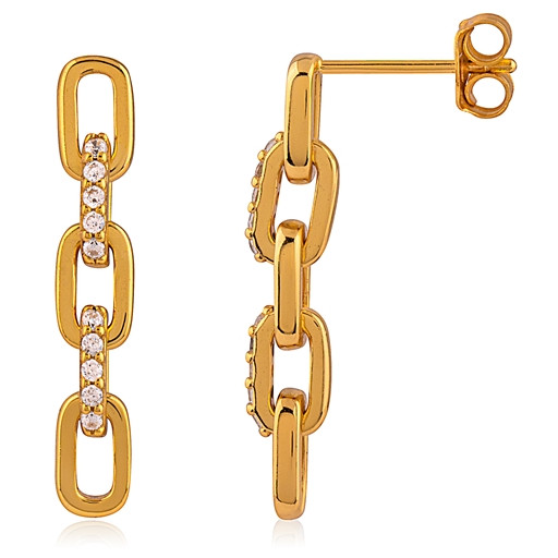 Cartier Inspired Link Drop Earrings in Yellow Gold Plated Sterling Silver
