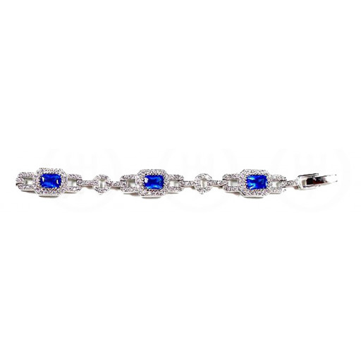 Harry Winston Inspired Simulated Blue Sapphire & Swarovski Cubic Zirconia Bracelet in Italian Sterling Silver