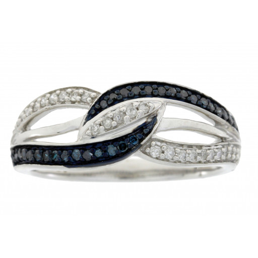 Tiffany Inspired Blue & White Diamond Ring in Italian Sterling Silver .40 TDW