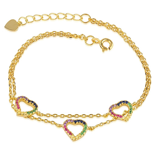 Past, Present & Future Multi Colour Heart Bracelet in Yellow Gold Plated Italian Sterling Silver