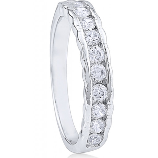 Tiffany Inspired Round Brilliant Cut Swarovski Cubic Zirconia Channel Set Band in Italian Sterling Silver