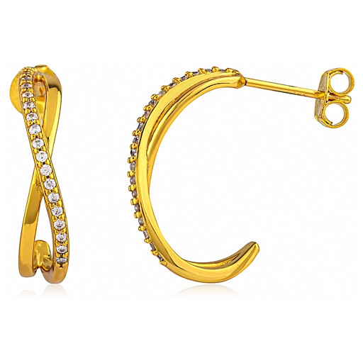 Infinity Design Yellow Gold Plated Italian Sterling Silver Hoop Earrings