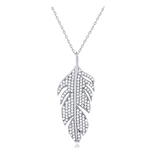 Cartier Style Leaf Pendant With Swarovski Cubic Zirconia in Italian Sterling Silver