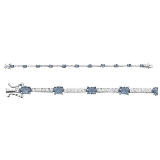 Tiffany Inspired Oval Blue Topaz & White Topaz Tennis Bracelet in Italian Sterling Silver