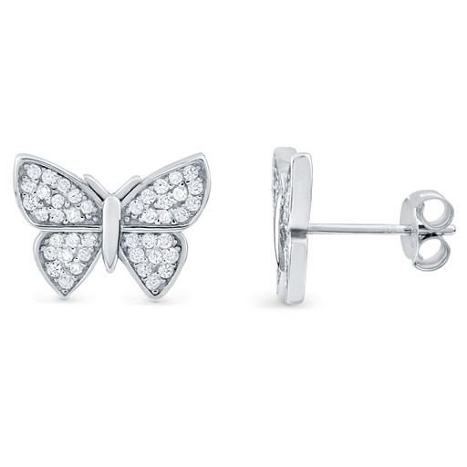 Van Cleef Inspired Butterfly Studs Earrings With Swarovski Cubic Zirconia in Italian Sterling Silver