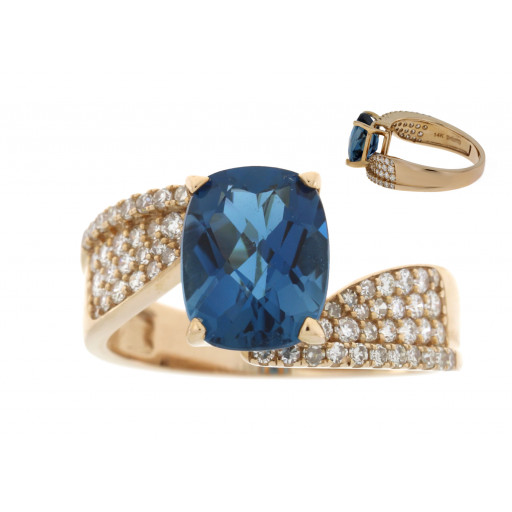 Harry Winston Inspired London Blue Topaz & Diamond Ring in 14K Rose Gold