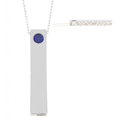 Tiffany Style Round Blue Sapphire Pendant With Chain in Italian Sterling Silver