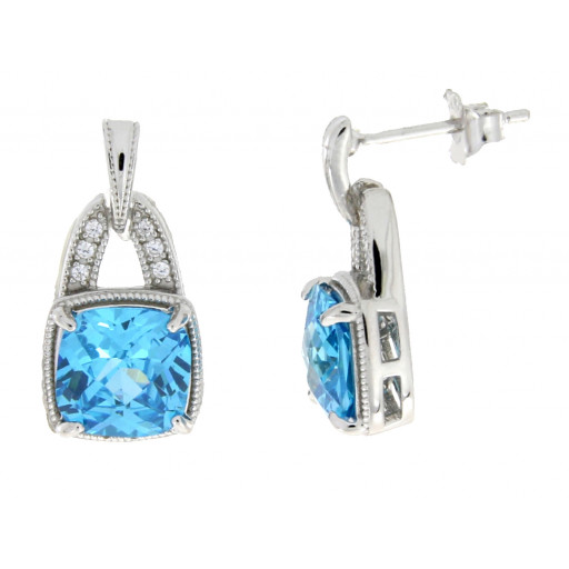 Tiffany Inspired Blue Topaz & Swarovski Cubic Zirconia Drop Earrings in Italian Sterling Silver