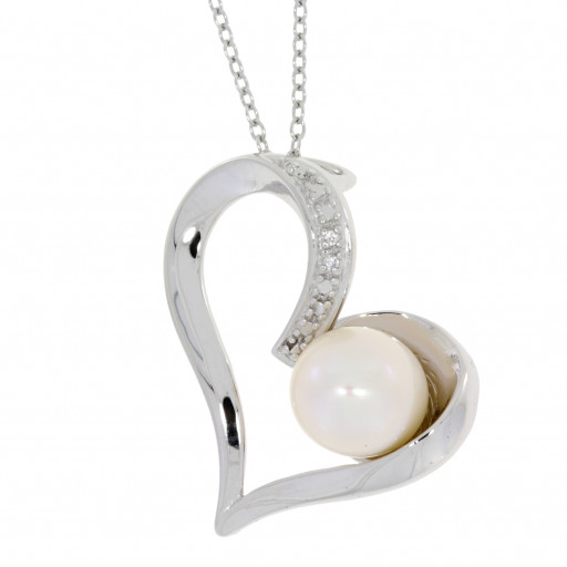 Tiffany Inspired Freshwater Cultured Pearl Hanging Heart Pendant in Italian Sterling Silver