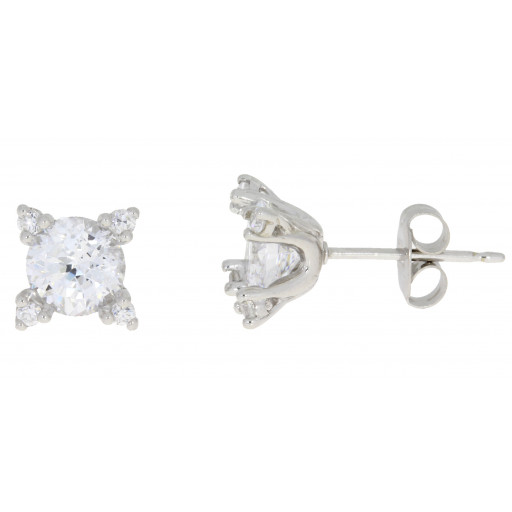 Cartier Inspired Swarovski Cubic Zirconia Stud Earrings With Cubic Zirconia Claws in Italian Sterling Silver