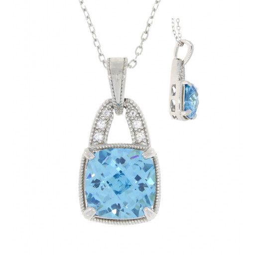Tiffany Inspired Blue Topaz & White Topaz Pendant in Italian Sterling Silver