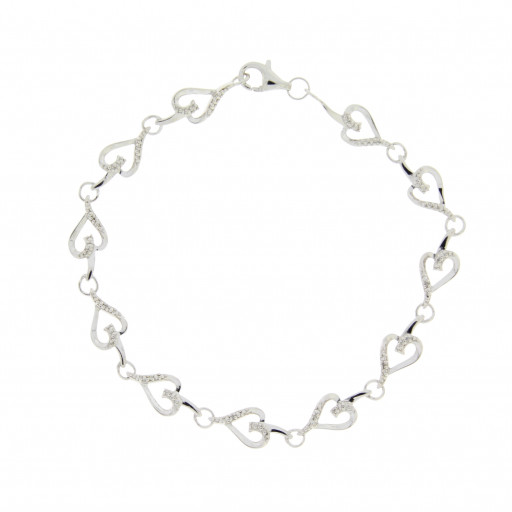 Tiffany Inspired Heart Shape Link Bracelet With Diamond Accents in Italian Sterling Silver