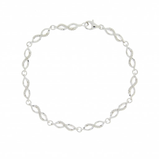 Tiffany Inspired Infinity Shape Link Bracelet With Diamond Accents in Italian Sterling Silver