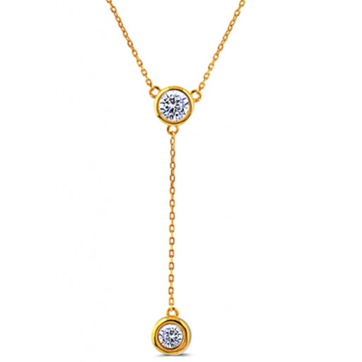 Cartier Inspired Bezel Set Swarovski Cubic Zirconia Lariat Drop Necklace in Yellow Gold Plated Sterling Silver