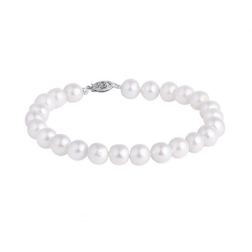 Mikimoto Style White Freshwater Cultured Pearl Bracelet With Italian Sterling Silver Security Clasp