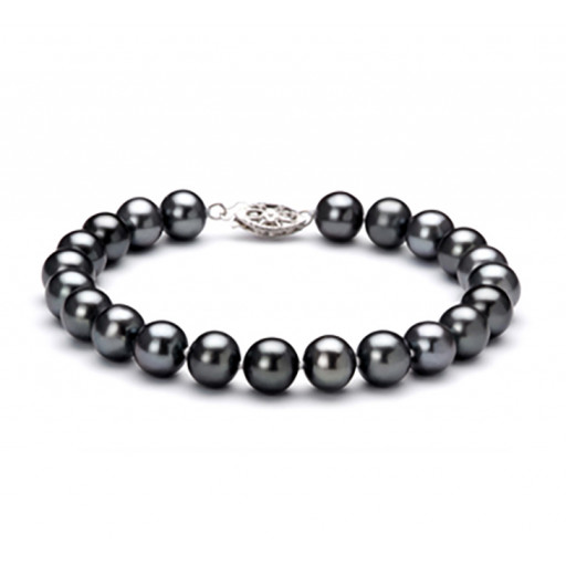Mikimoto Style Black Freshwater Cultured Pearl Bracelet With Italian Sterling Silver Security Clasp