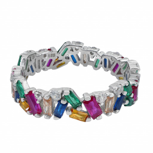 Multi Colour Round & Baguette Eternity Band With Swarovski Cubic Zirconia