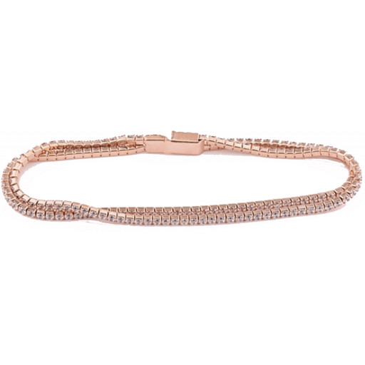 Cartier Inspired Double Row Swarovski Cubic Zirconia Bracelet in Rose Gold Plated Sterling Silver