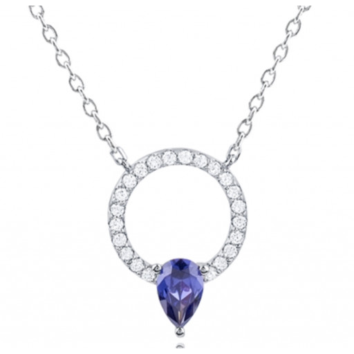Cartier Inspired Circle Of Love Necklace With Simulated Teardrop Blue Sapphire in Italian Sterling Silver