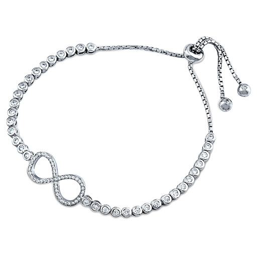 Infinity Design Ladies Bolo Bracelet With Swarovski Cubic Zirconia in Italian Sterling Silver