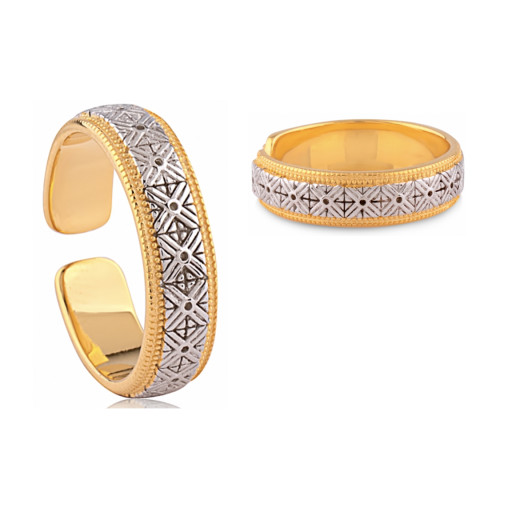 Tacori Inspired Filigreed Two Tone Ring in 14K Yellow Gold & Italian Sterling Silver