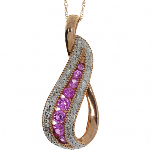 Cartier Inspired Twirl Pink Sapphire & Diamond Pendant in 10K Rose Gold