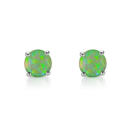 Round Green Opal Stud Earrings in Italian Sterling Silver