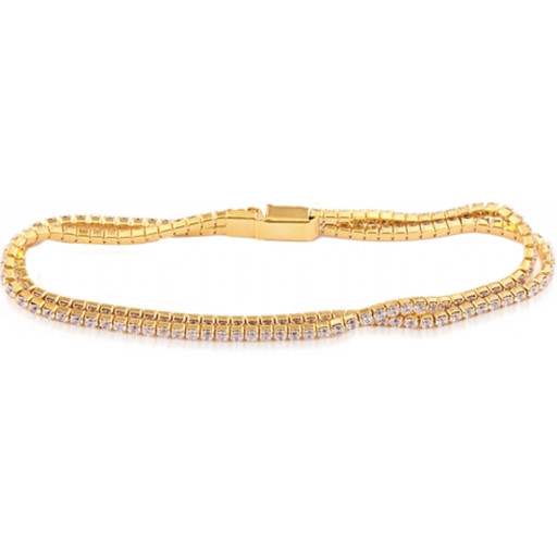 Cartier Inspired Double Row Swarovski Cubic Zirconia Bracelet in Yellow Gold Plated Sterling Silver