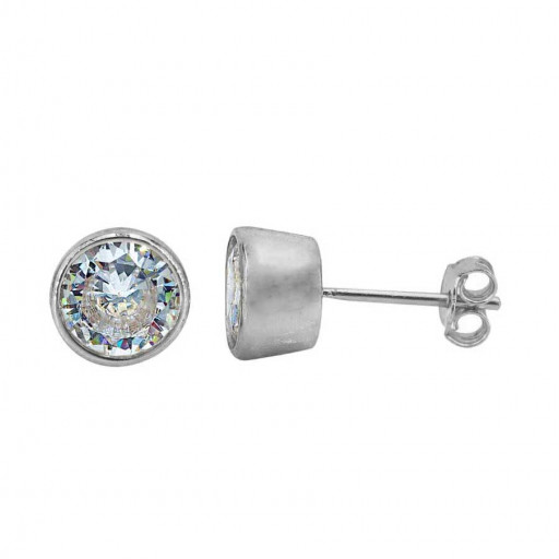 Tiffany Inspired Bezel Set Swarovski Cubic Zirconia Stud Earrings in Italian Sterling Silver