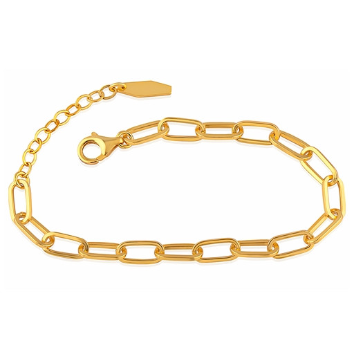 Yellow Gold Plated Italian Sterling Silver Extendable Paperclip Bracelet
