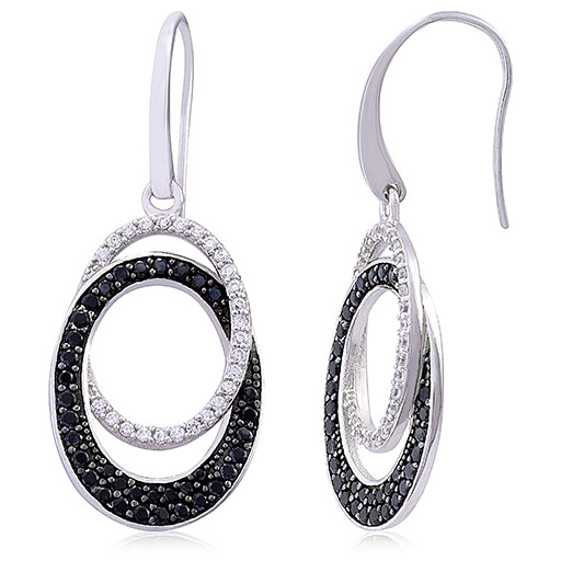 Black & White Circle Of Love Swarovski Cubic Zirconia Drop Earrings in Italian Sterling Silver