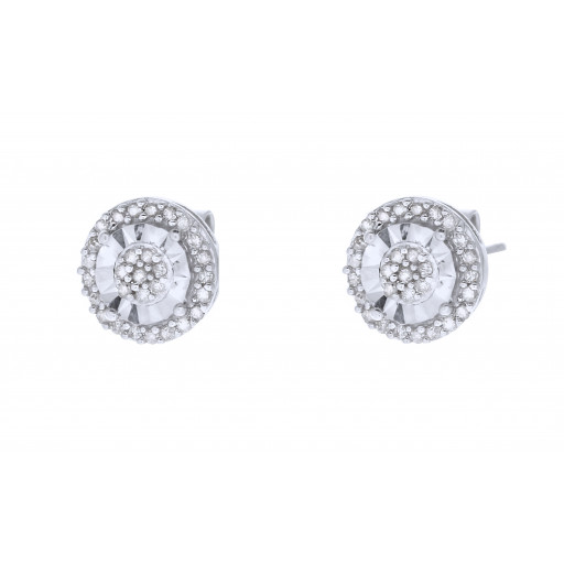 Tiffany Inspired Illusion Set Diamond Stud Earrings in Italian Sterling Silver .35 TDW