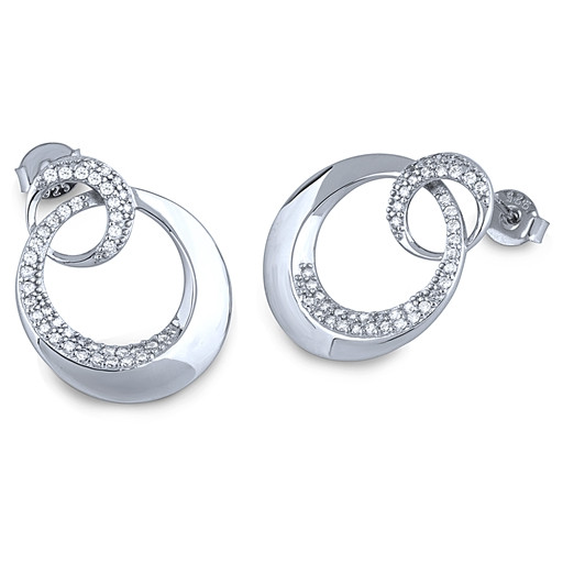 Tiffany Inspired Multi Circle of Love Drop Earrings with White Topaz in White Gold And Italian Sterling Silver