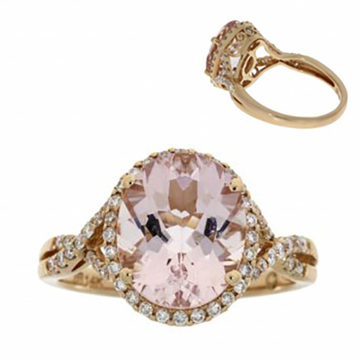 Princess Diana Inspired Oval Morganite & Diamond Halo Ring in 14K Rose Gold