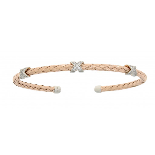 David Yurman Inspired Open Bangle With Braided Italian Sterling Silver & Rose Gold