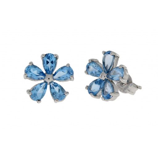 Tiffany Inspired Blue Topaz Floral Stud Earrings in Italian Sterling Silver