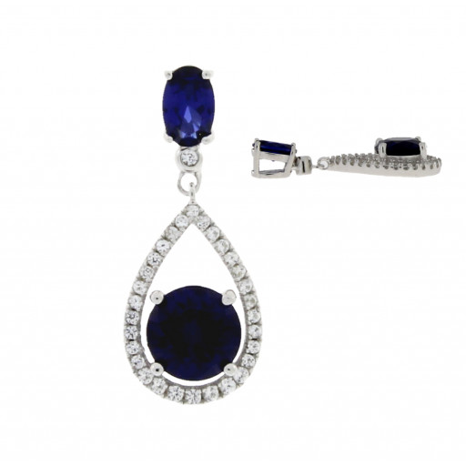 Harry Winston Inspired Teardrop Pendant With Simulated Blue Sapphire in Italian Sterling Silver