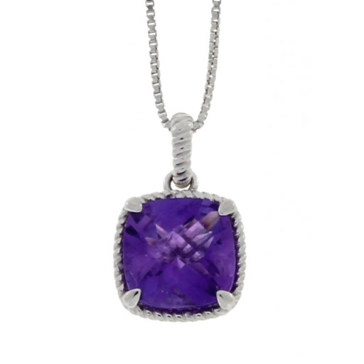 Amethyst Solitaire Pendant in Italian Sterling Silver