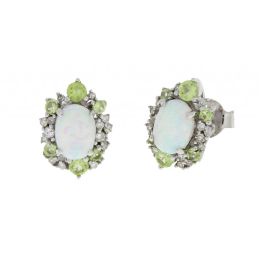 Harry Winston Inspired Opal, Diamond & Peridot Earrings in Italian Sterling Silver