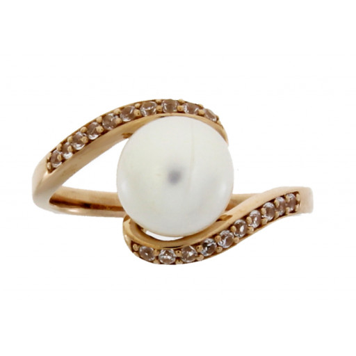 Mikimoto Inspired Freshwater Cultured Pearl & White Sapphire Ring in 10K Rose Gold